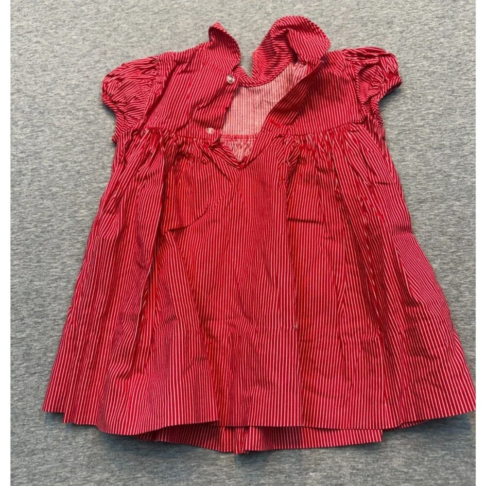 Vintage 80s Clicastro & Co Red Pinstripe Baby Dress Bloomers Set 12-18M USA